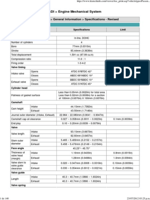 Kia Rio (Ub) 2012 - 2013 G 1.6 Gdi Technical Data | Pdf | Motor Oil | Cylinder (Engine)