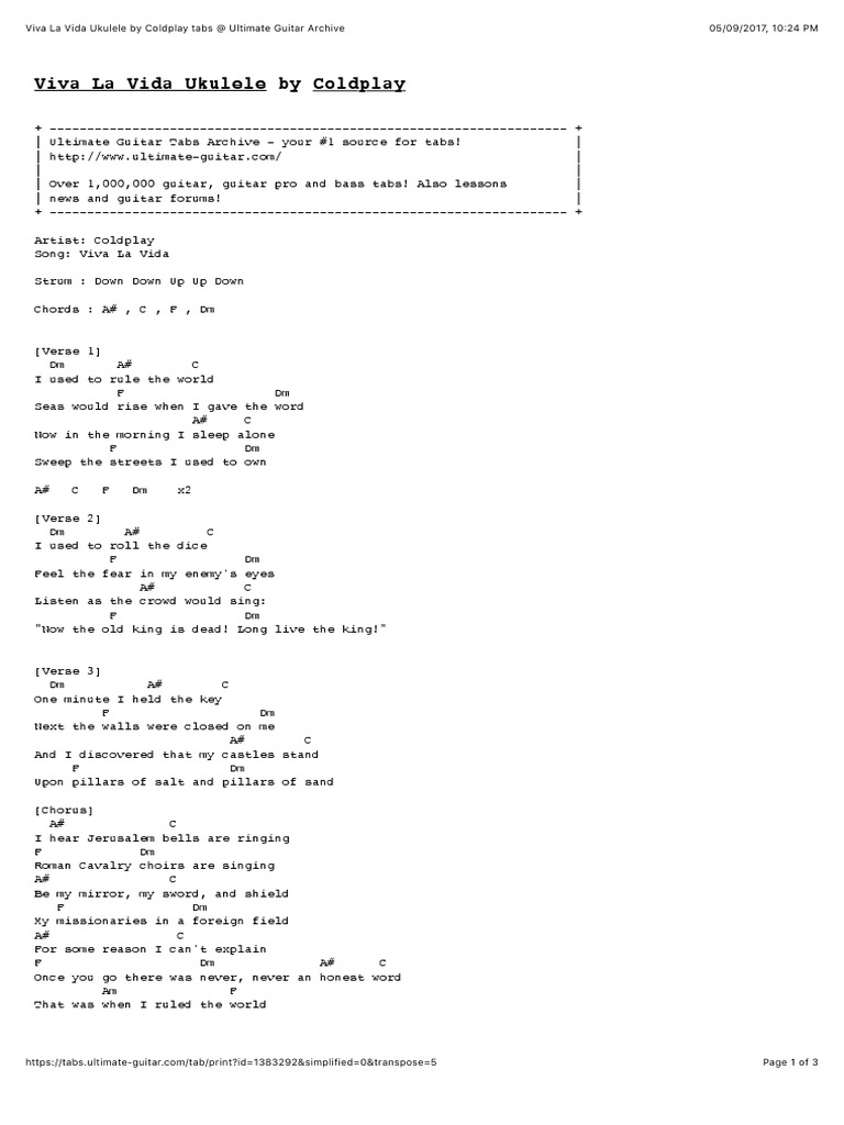 Ukulele Coldplay Viva La Vida Song Structure Vocal Music