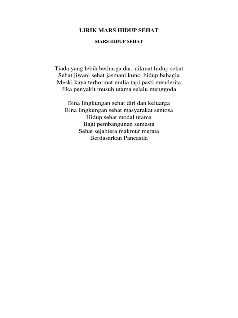 Lirik Mars Hidup Sehat