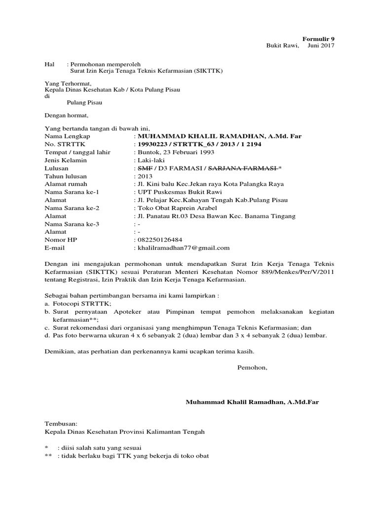 Surat Permohonan Sikttk Asisten Apoteker