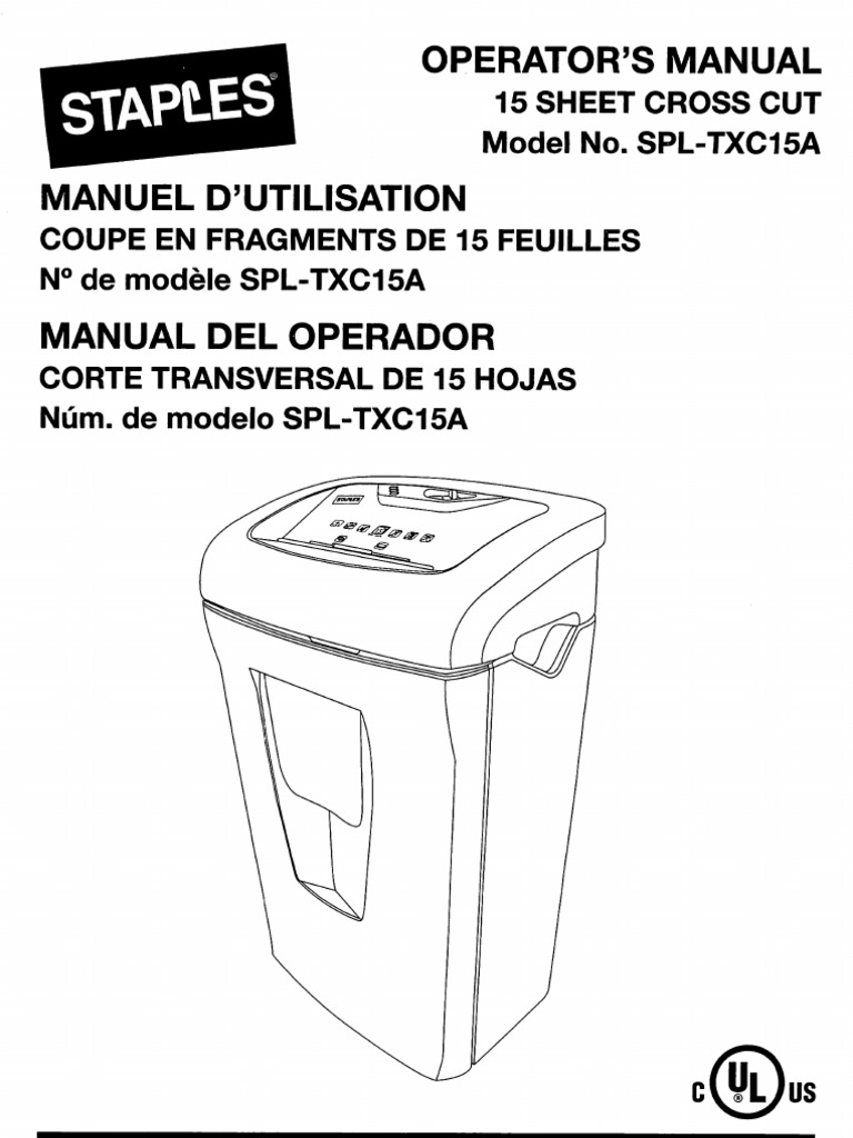 Staples SPLTCX15A Cross Cut Shredder Manual