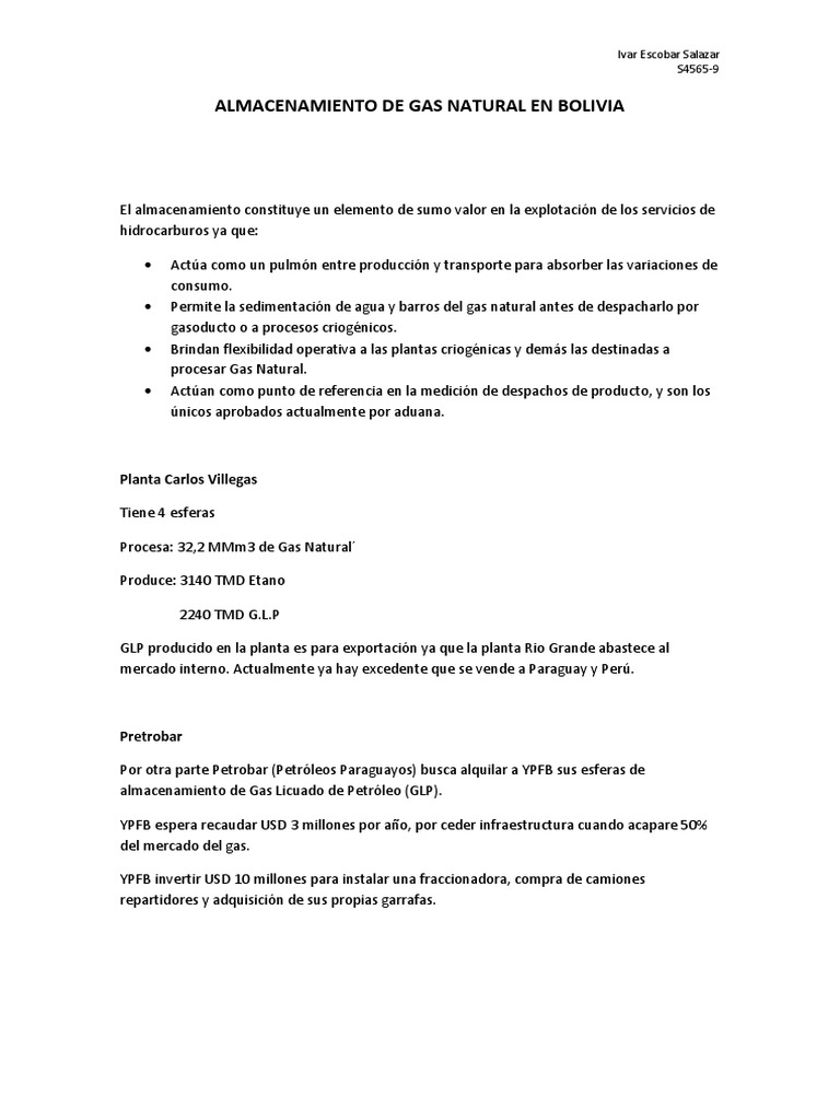 Almacenamiento de Gas Natural en Bolivia | PDF | Ciencia y matemáticas