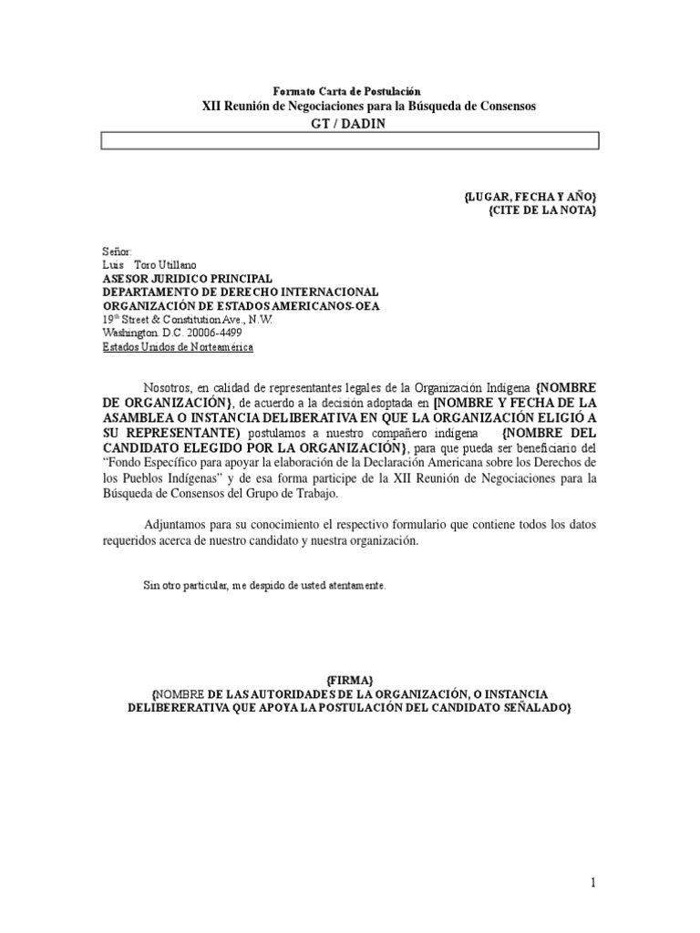 Formato Carta de Postulación