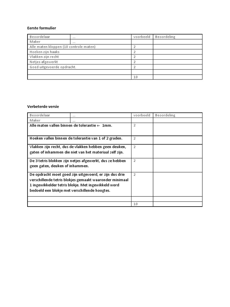 beoordelingsformulier goed maken