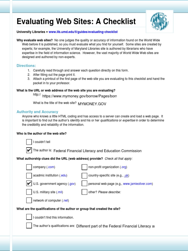 Website Evaluation Checklist Guide | PDF | Websites | World Wide Web
