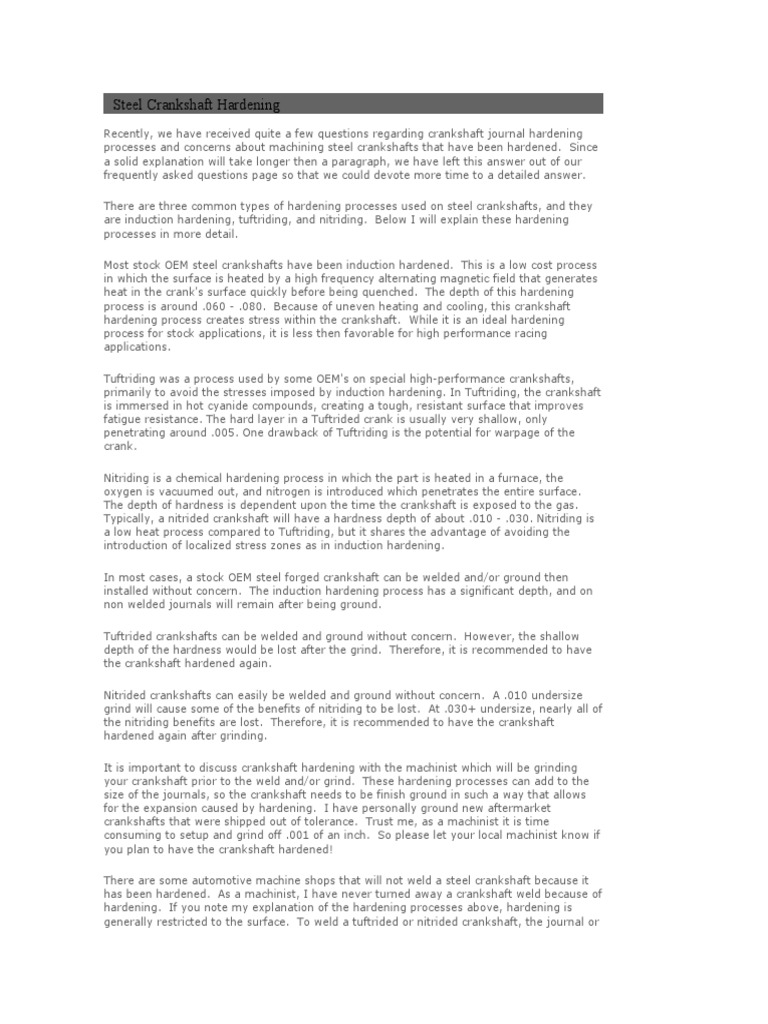 Steel Crankshaft Hardening PDF Process Management Steel