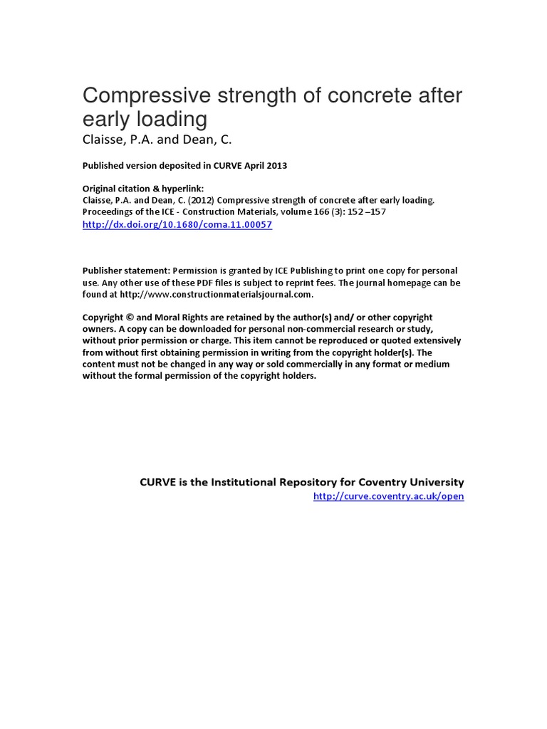 2012 - Compressive Strength of Concrete After Early Loading | PDF ...