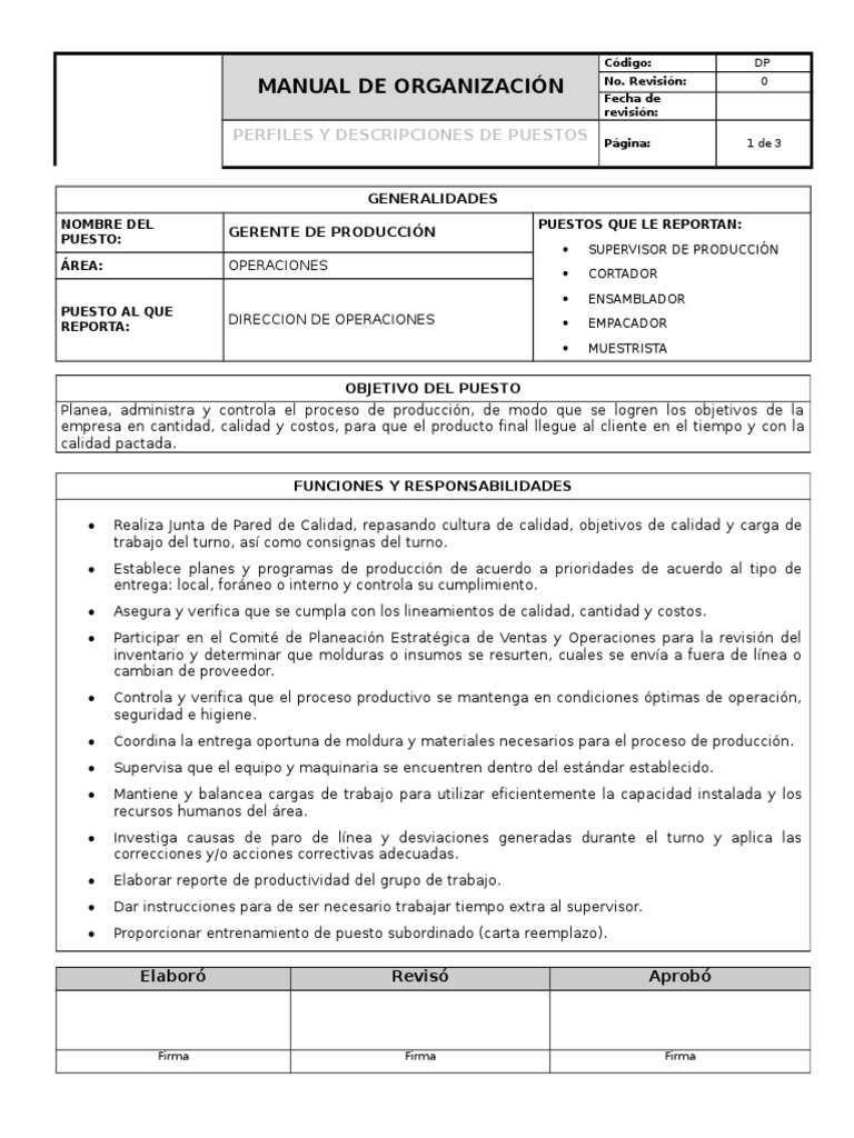 Descripcion de Puesto Gerente de Planta de Extrusion | PDF | Calidad  (comercial) | Planificación