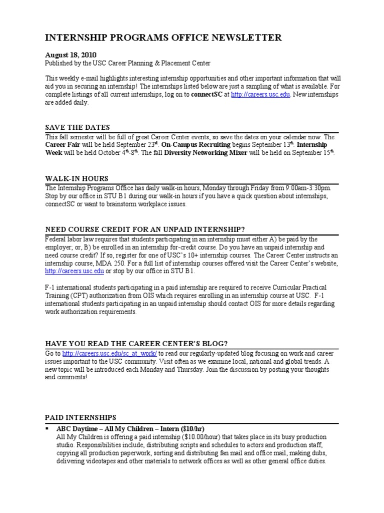 IPO Newsletter 8-18-10 | PDF | Internship | Job Hunting