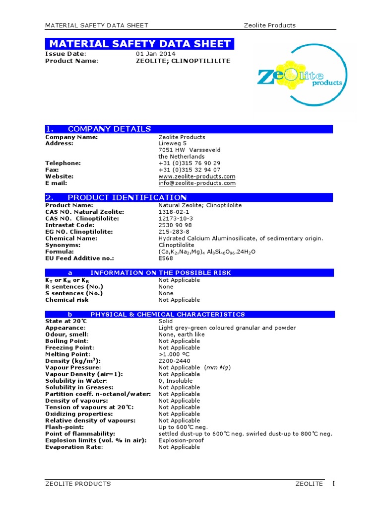 Zeolite Powder Sds