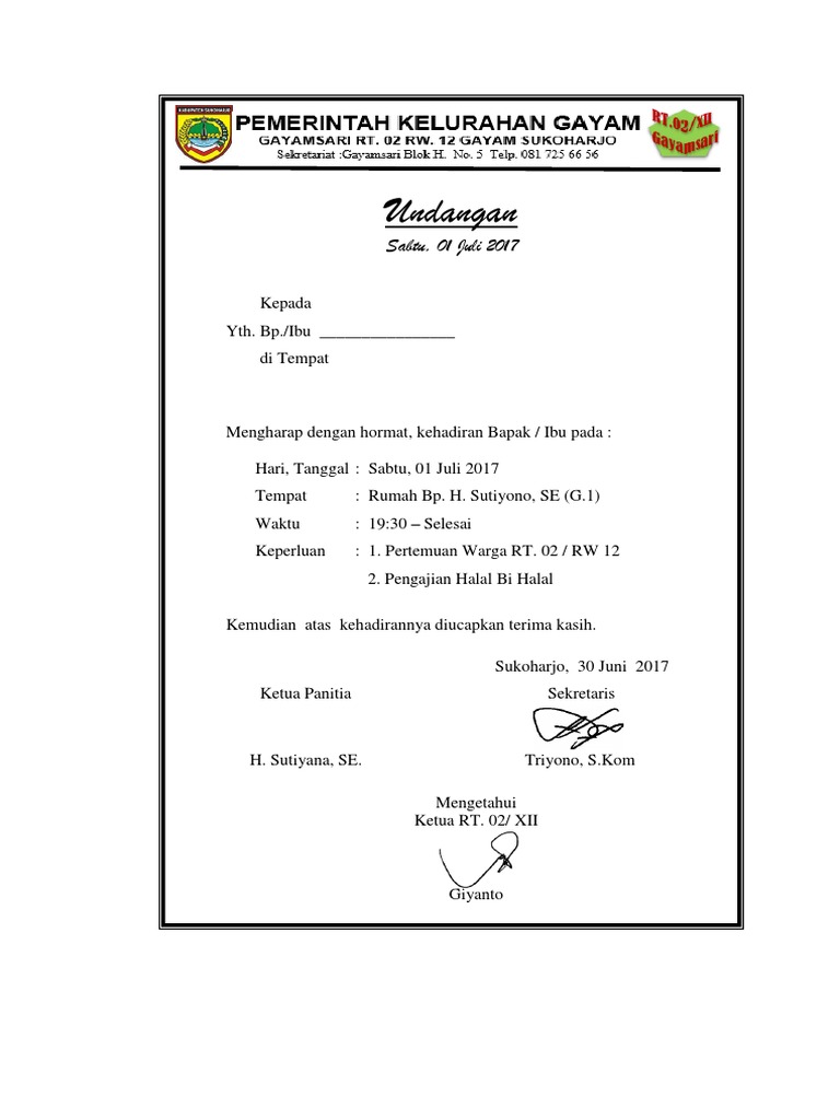 Undangan Halal Bi Halal Warga Rt 2 12 2017docx