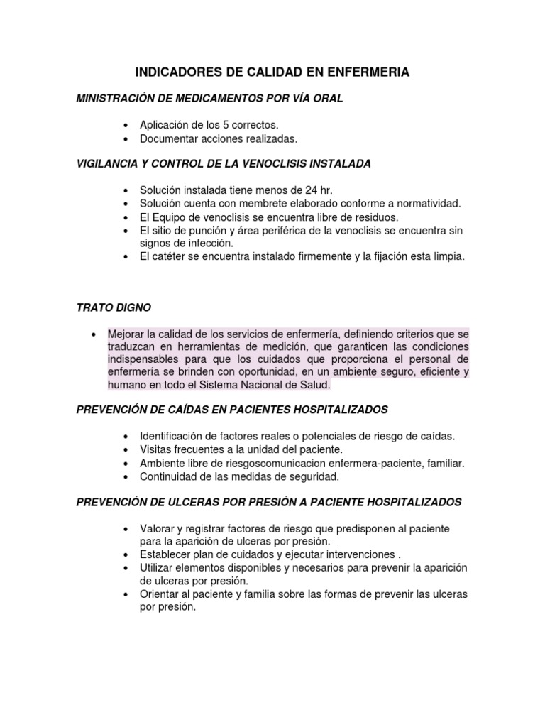 Indicadores de Calidad en Enfermeria | PDF