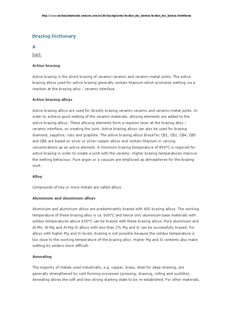 Brazing Dictionary PDF Solder Soldering