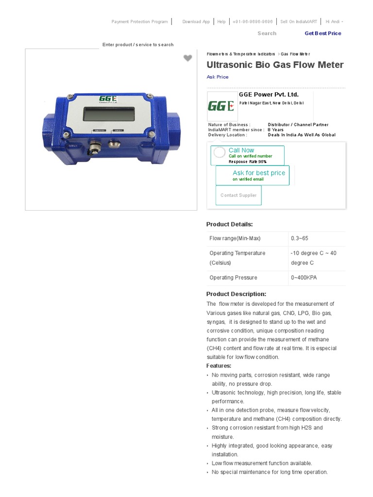 Ultrasonic Bio Gas Flow Meter _ GGE Power Pvt. Ltd Flow Measurement
