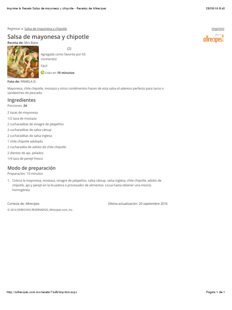 RECETA Aderezo Chipotle Con Mayonesa | PDF | Mayonesa | Salsa