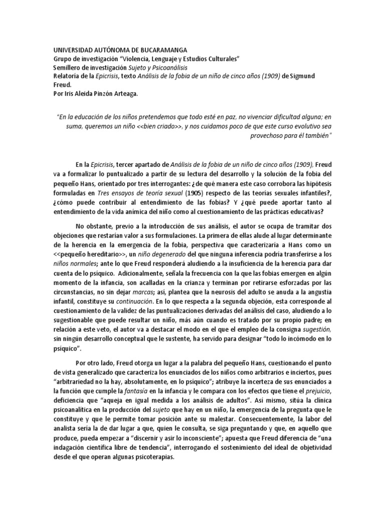 Relatoría Epicrisis - Caso Juanito | PDF | Psicoanálisis | Sigmund Freud
