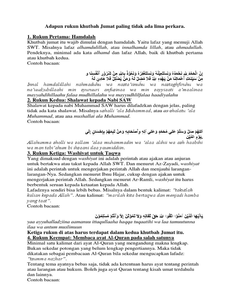 Adapun Rukun Khutbah Jumat Paling Tidak Ada Lima Perkara