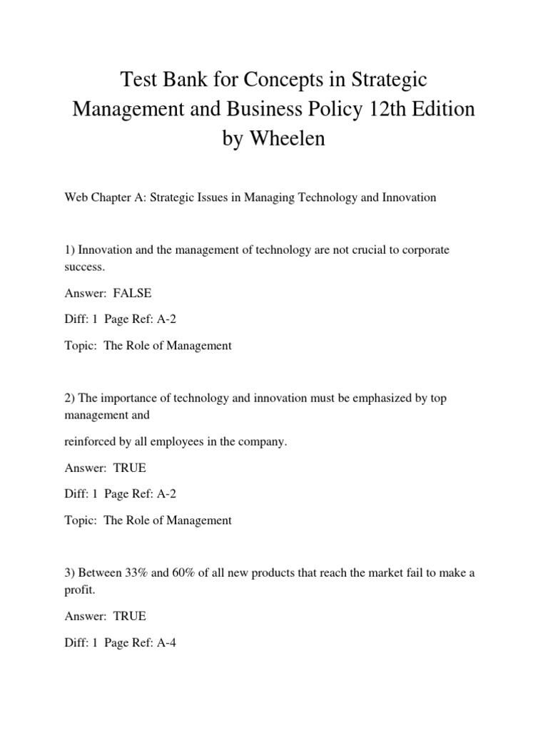 Concepts in Strategic Management and Business Policy 12th Edition Test