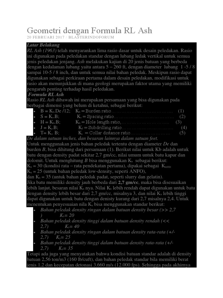 Geometri Peledakan RL Ash | PDF | Metode & Bahan Ajar | Sains & Matematika