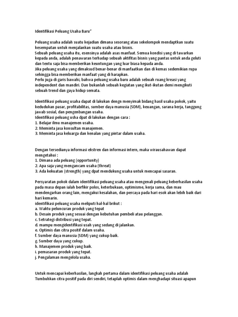 Identifikasi Peluang Usaha | PDF