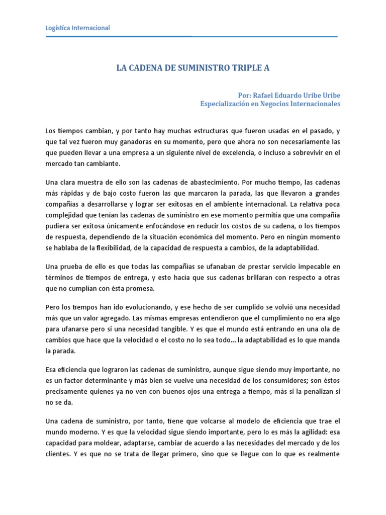 Cadena de Suministro Triple A | PDF | Logística | Mercado (economía)