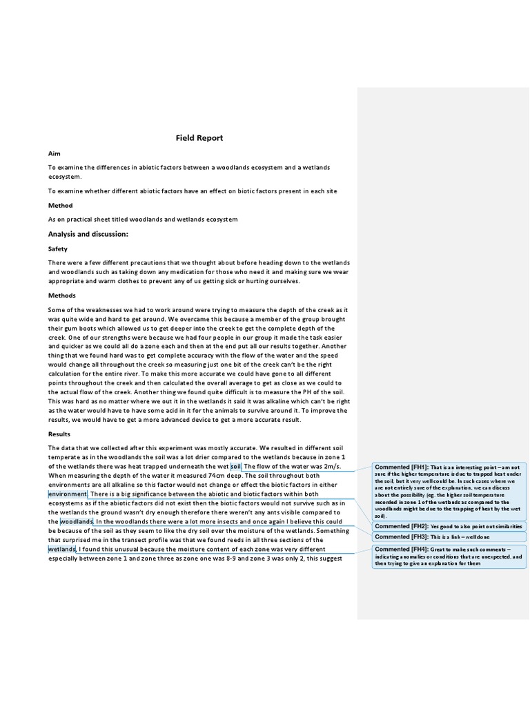Student Field Report With Feedback | PDF | Wetland | Soil