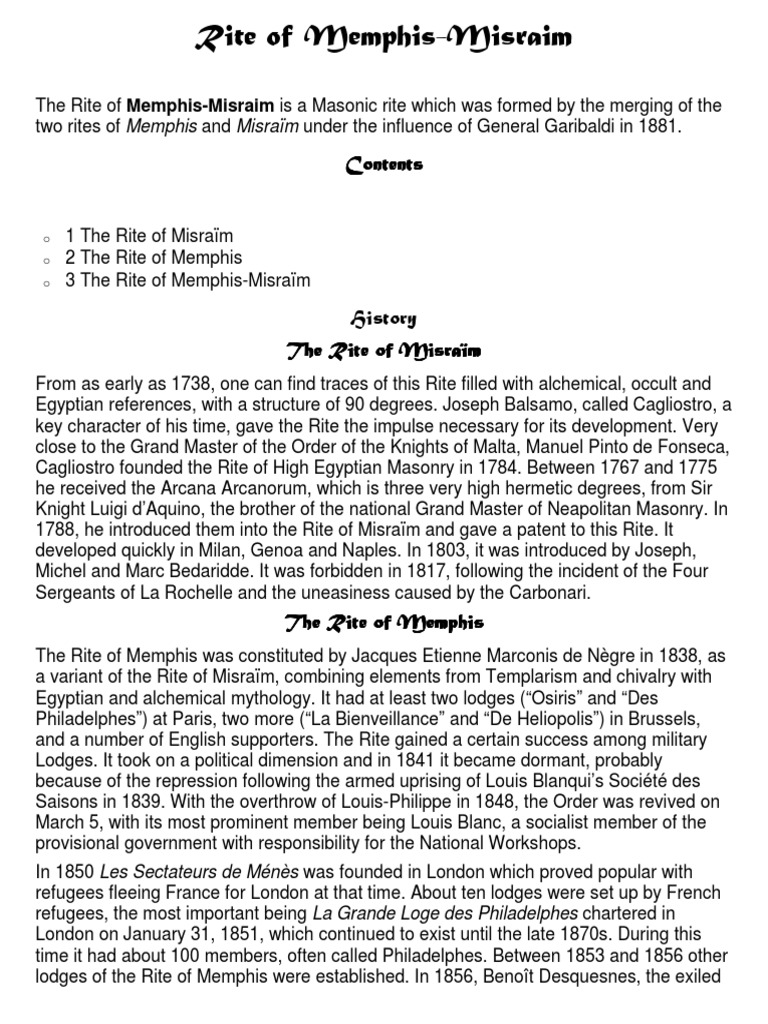 History and Degrees of Memphis-Misraim Rite | PDF | Fraternal Service ...