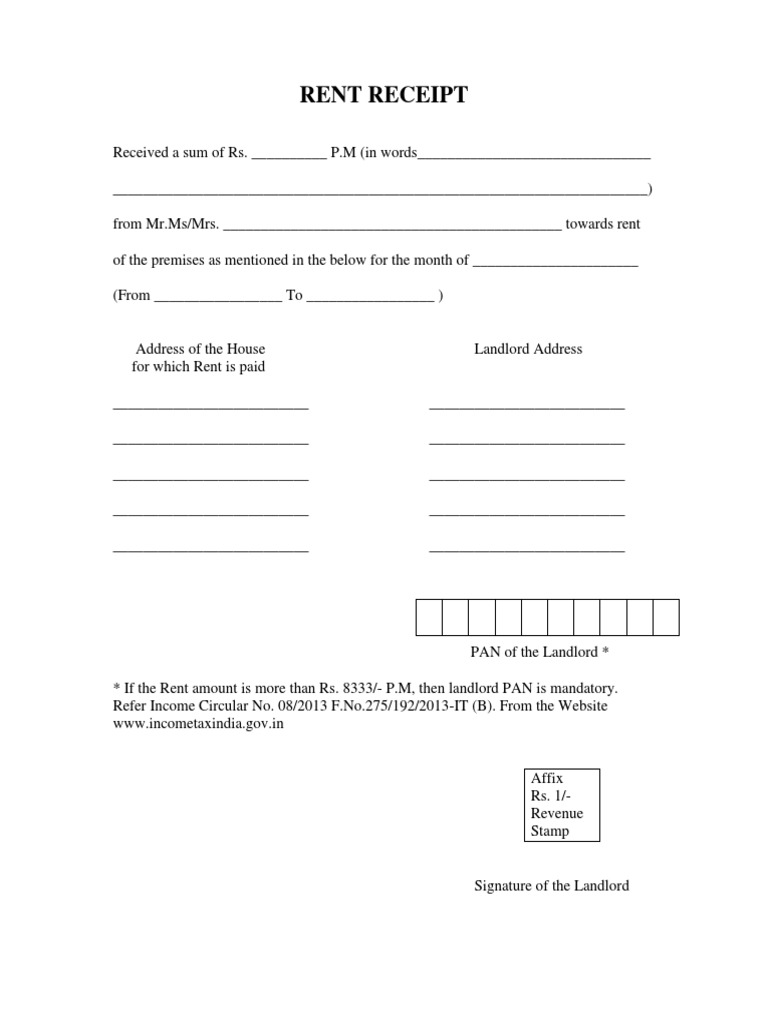 Rent Receipt Format PDF