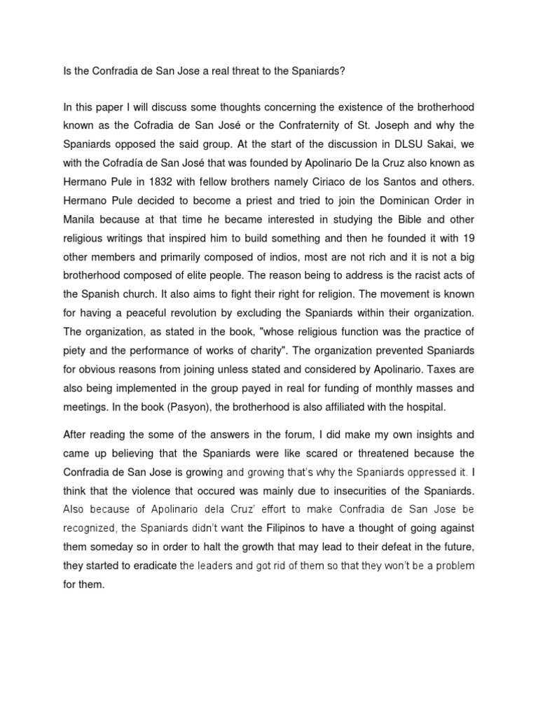Is The Confradia de San Jose A Real Threat To The Spaniards PDF