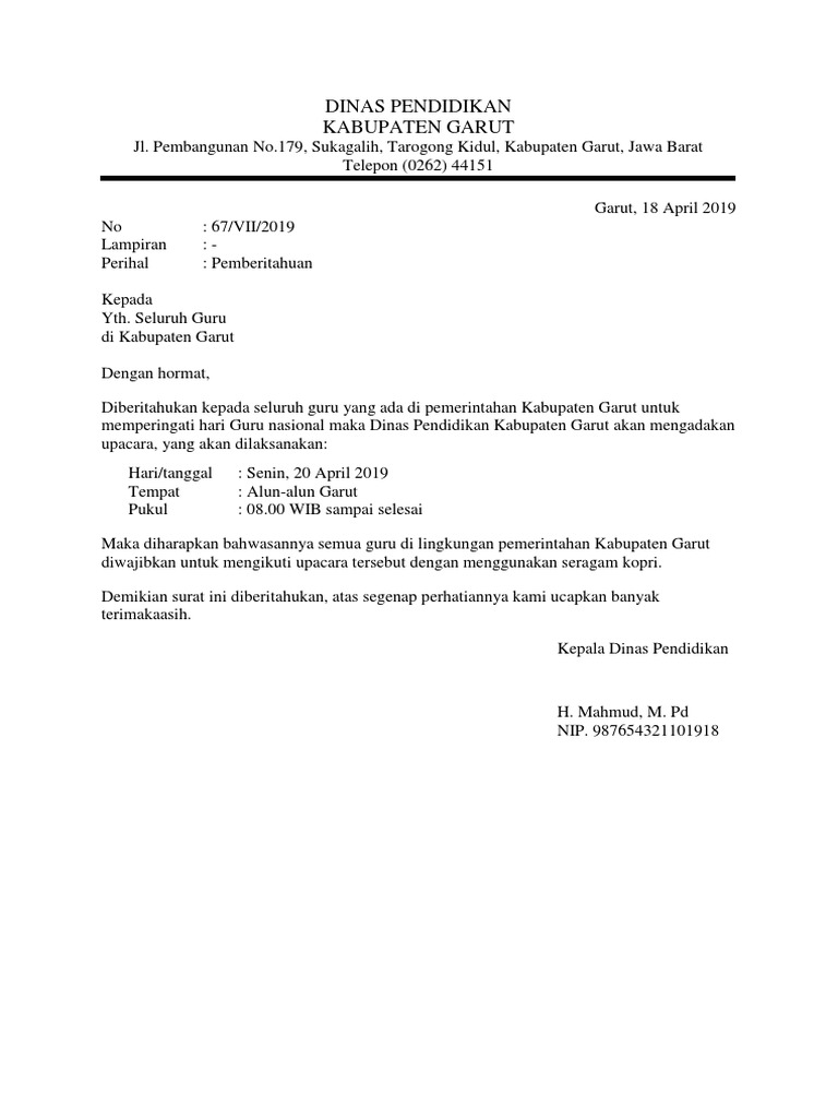 Contoh Surat Dinas Pdf