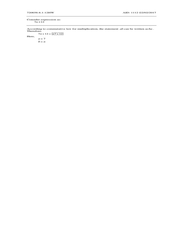 Commutative Law in Algebraic Expressions | PDF