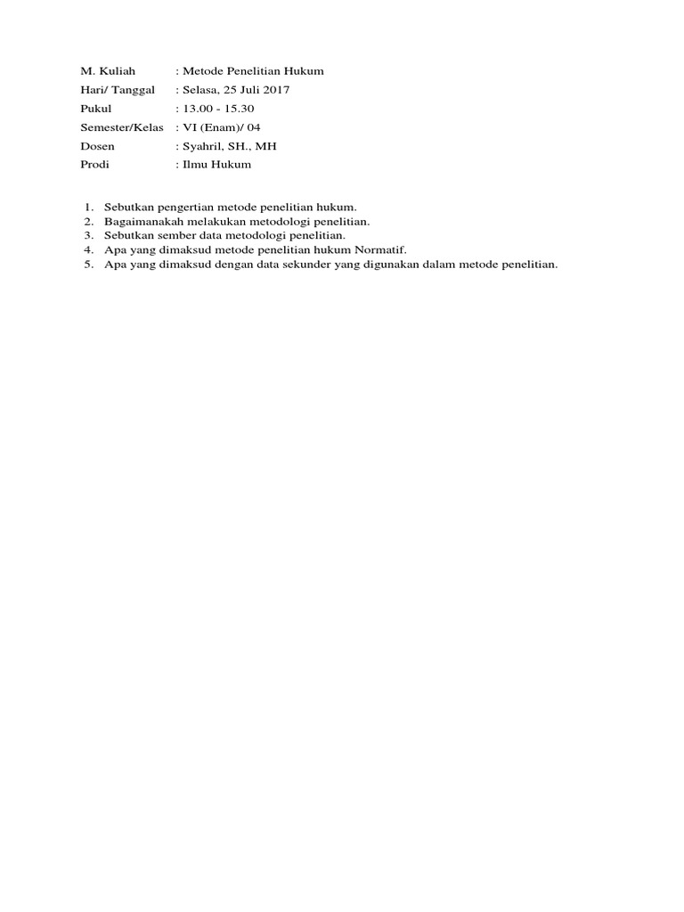 Soal Uas Metode Penelitian Hukum PDF