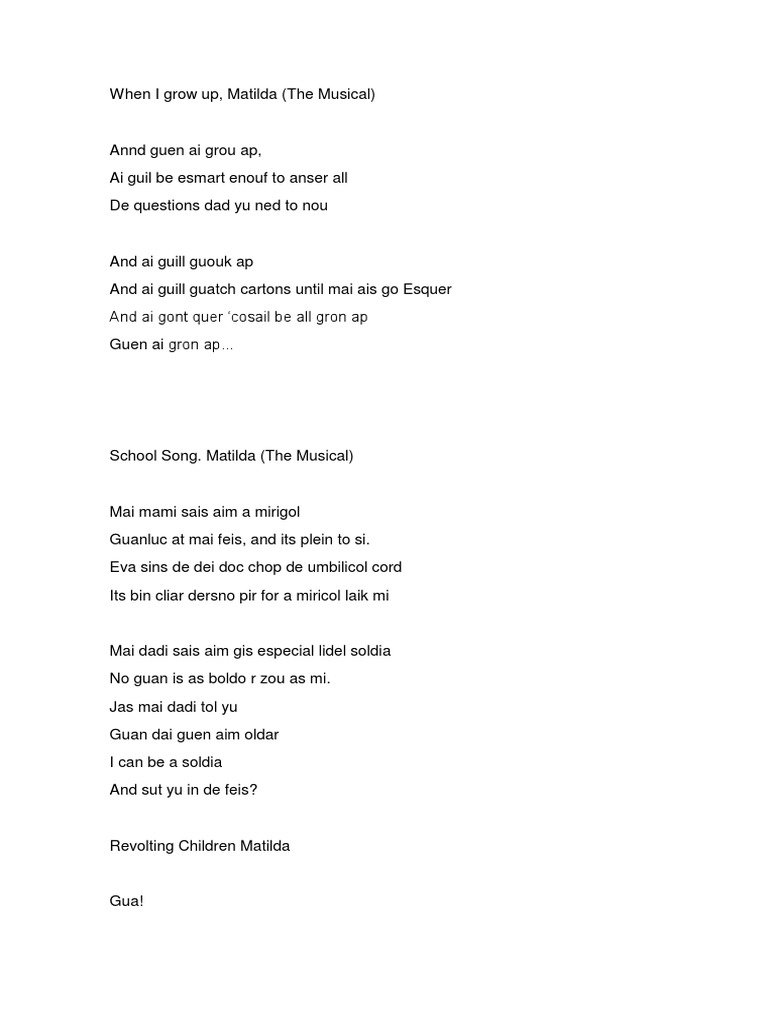 Cool Matilda When I Grow Up Lyrics Images