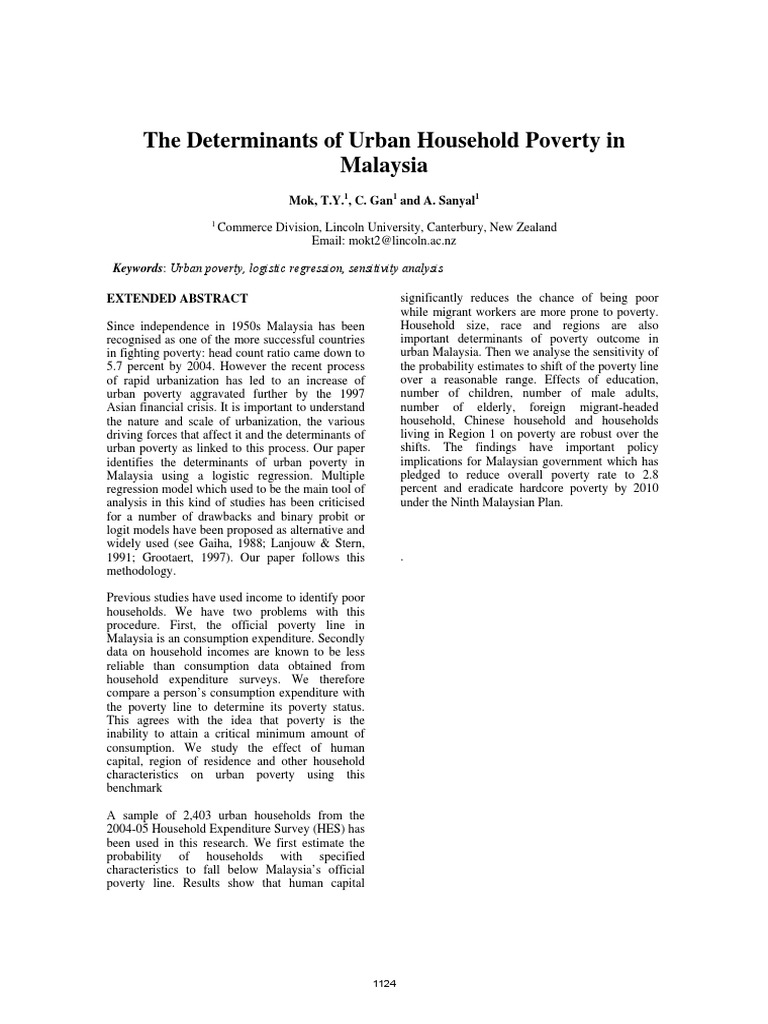 Determinants of Urban Poverty in Malaysia | PDF | Logistic Regression ...