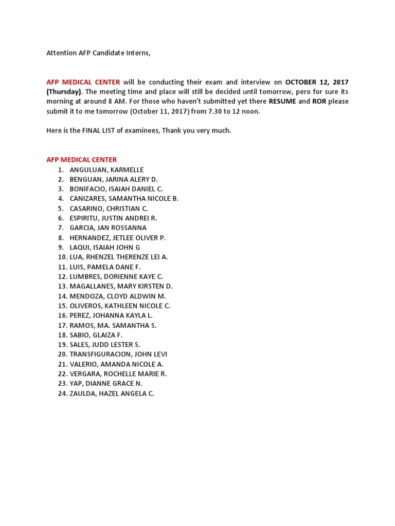 Potential Interns Instruction 11 (AFP) | PDF | Science & Mathematics