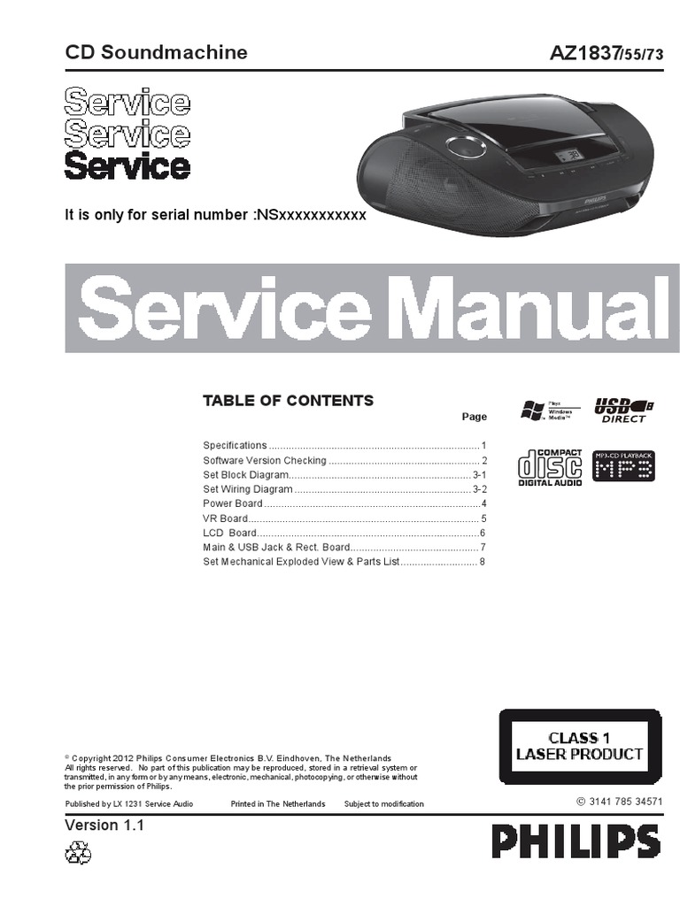 Philips AZ 1837 Service Manual Philips Electrical Engineering