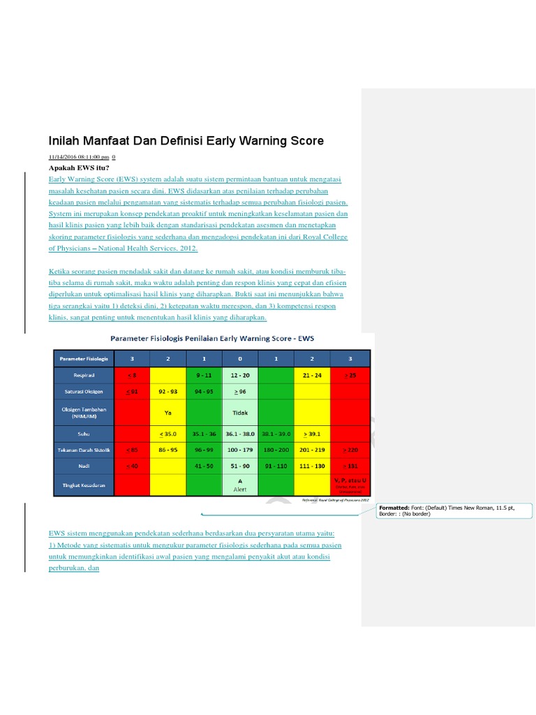 Manfaat dan Definisi Early Warning Score | PDF