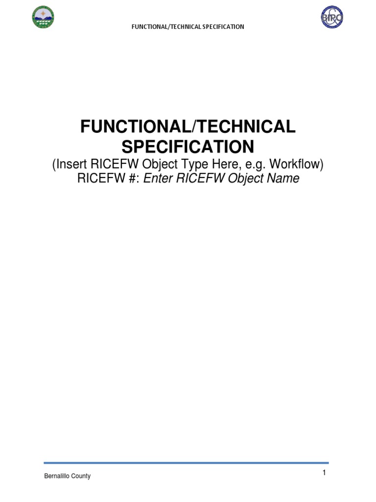 Functional Technical Spec Template PDF Business Process