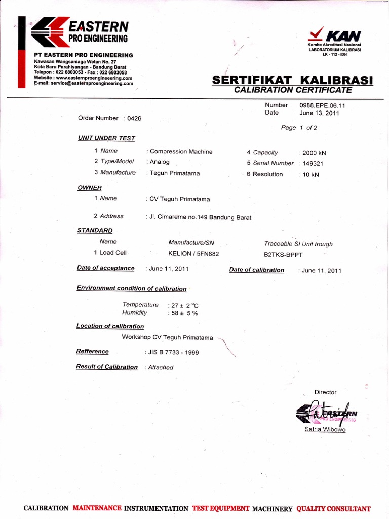 Compression Machine Calibration Report | PDF