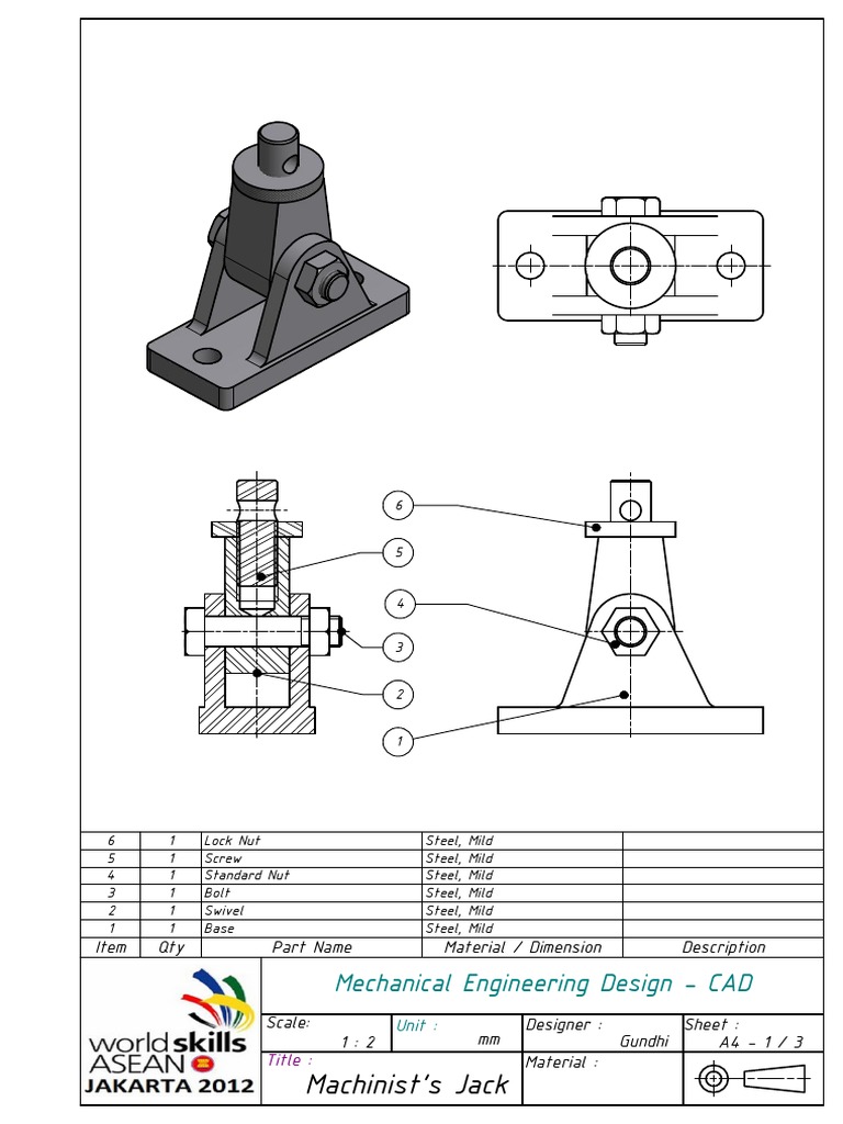 Machinist's Jack Assembly Drawing | PDF | Metalworking | Screw