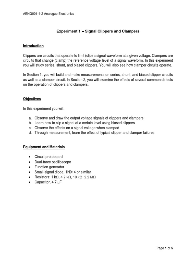 Clipper and Clamper Circuit Lab Guide | PDF | Electrical Equipment ...