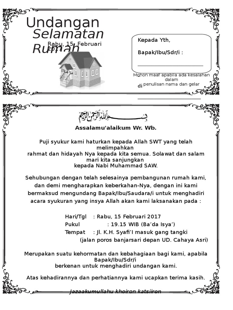 970 Koleksi Contoh Undangan Syukuran Masuk Rumah Baru Terbaik