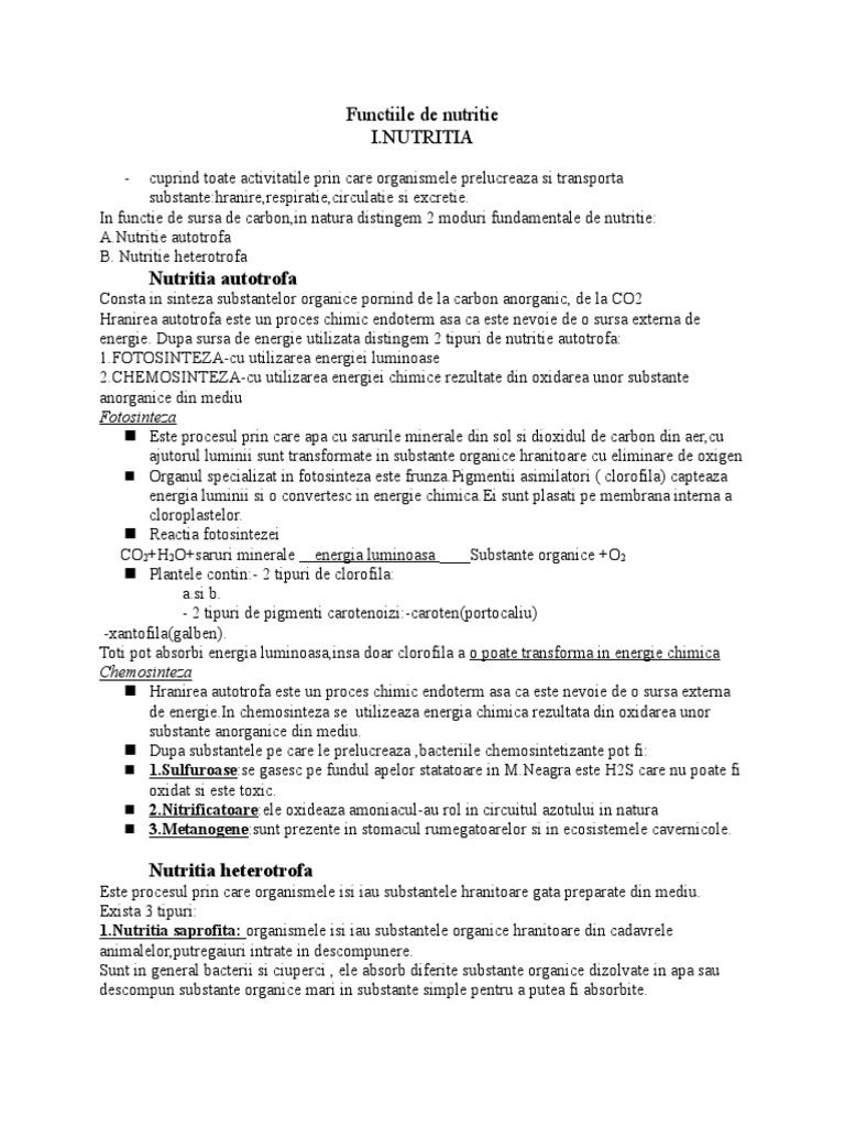 Functiile De Nutritie