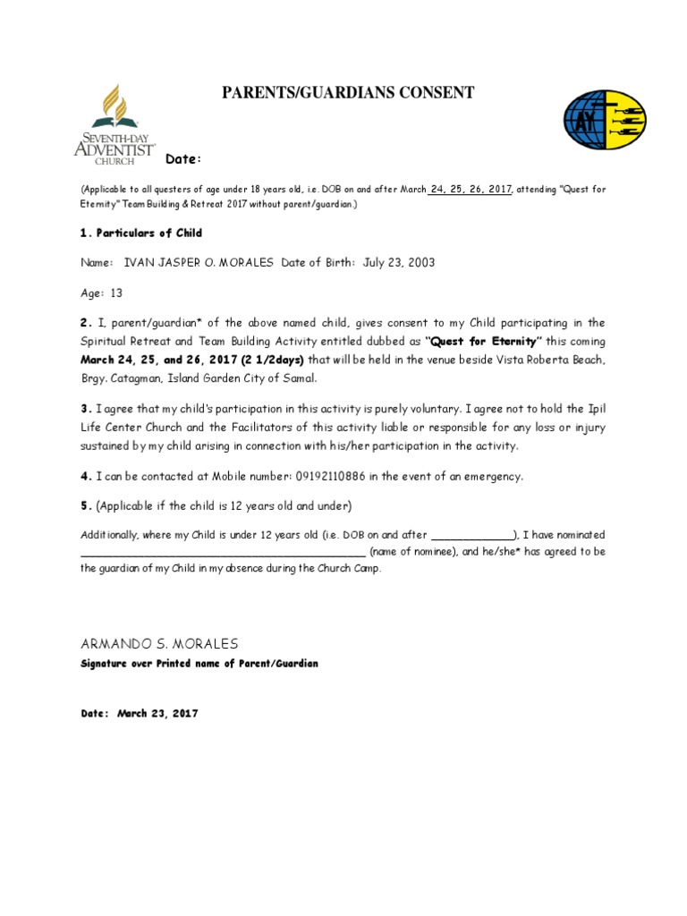 Parent Consent for Spiritual Retreat | PDF | Wellness