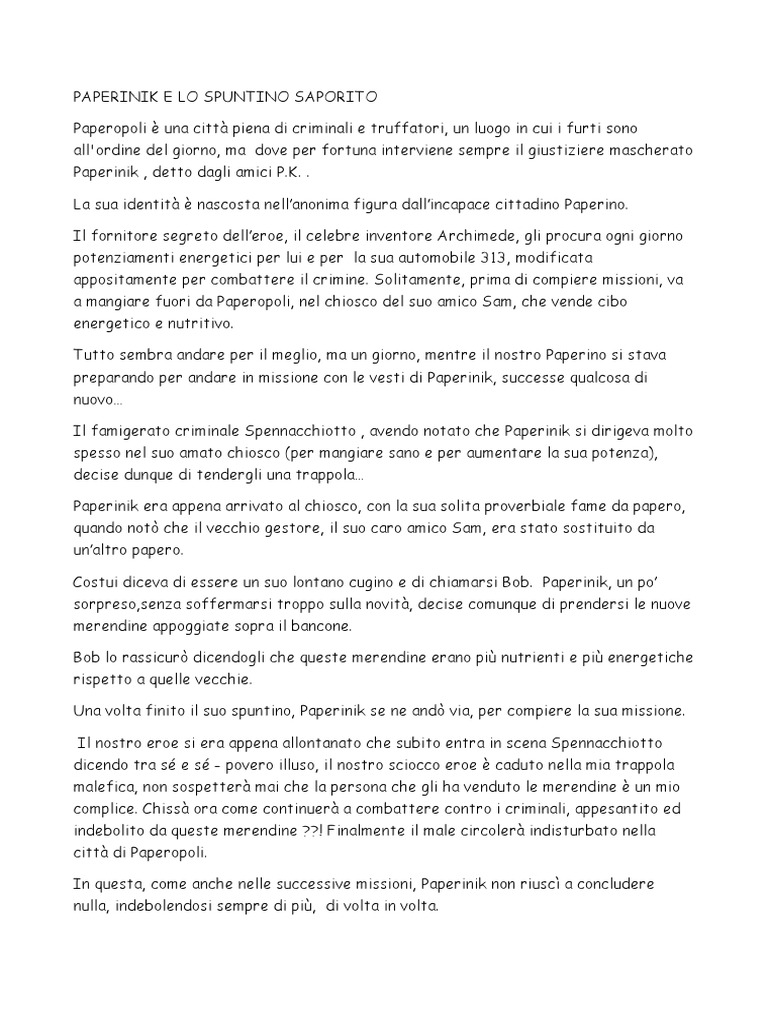 Paperinik e Lo Spuntino Saporito Classe II | PDF