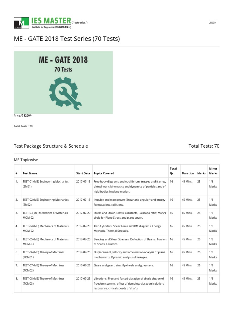 GATE 2018 ME Test Series Overview | PDF | Stress (Mechanics) | Machine ...