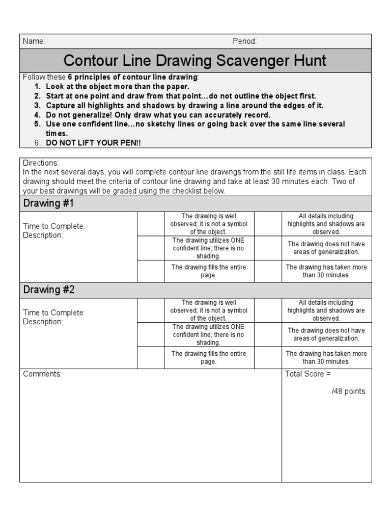 Contour Line Drawing Rubric Art 1 PDF