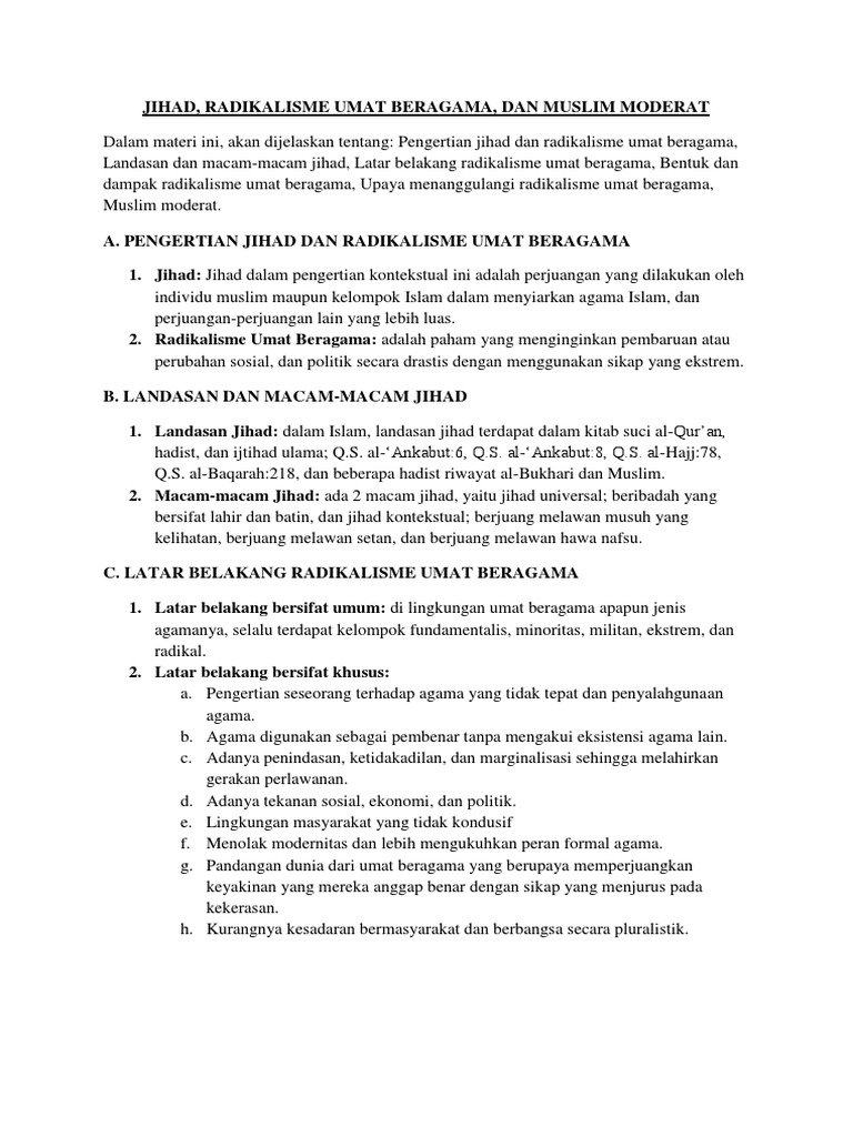 Jihad Radikalisme Umat Beragama Dan Muslim Moderat