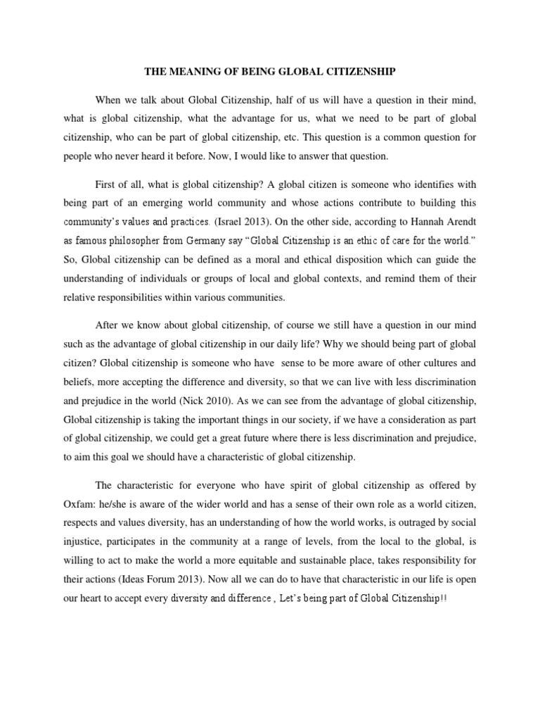 ethical obligations of global citizenship essay