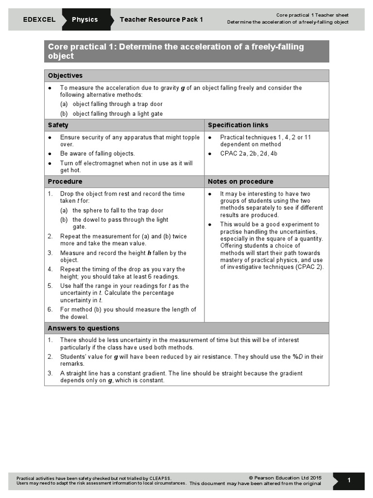 As and A Level Physics Core Practical 1 Acceleration (Student Teacher ...